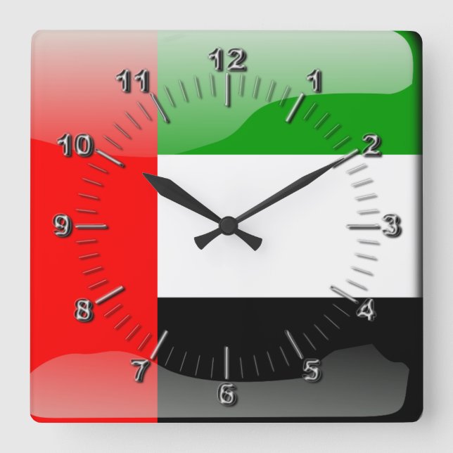 Horloge Carrée Drapeau des Émirats arabes unis en brillance (Recto)