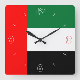 Horloge Carrée Drapeau des Émirats Arabes Unis Rouge Noir Vert Bl