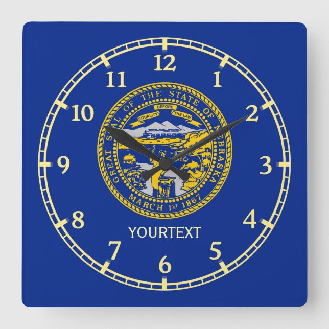 Horloge Carrée Drapeau d'état du Nebraska personnalisé sur un (Recto)