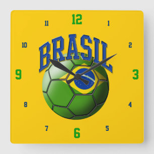 Horloge Carrée Drapeau d'horloge de ballon de football du Brésil