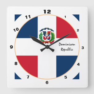 Horloge Carrée Drapeau dominicain moderne, design République Domi