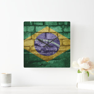 Horloge Carrée Drapeau du Brésil