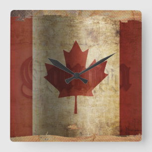 Horloge Carrée Drapeau du Canada / Grunge...