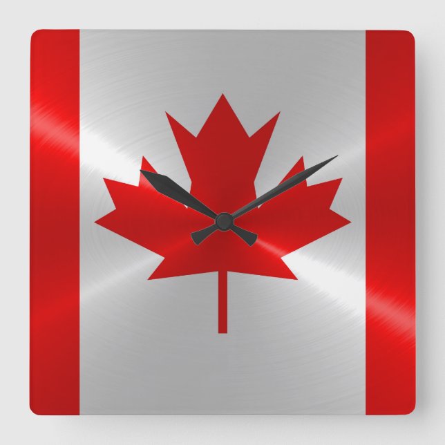 Horloge Carrée Drapeau du Canada Métal métallique (Recto)
