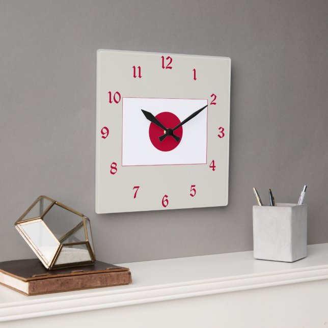Horloge Carrée Drapeau du Japon : Hinomaru, Nisshōki, Red Rising  (Bureau)