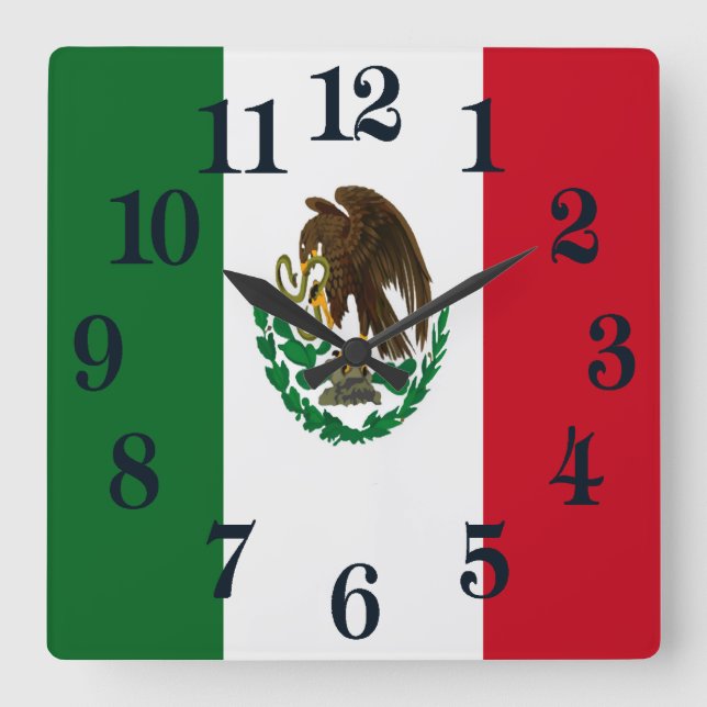 Horloge Carrée Drapeau du Mexique patriotique (Recto)