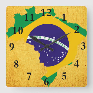 Horloge Carrée drapeau du pays brésilien