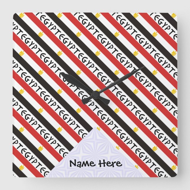 Horloge Carrée Drapeau égyptien avec votre nom (Recto)