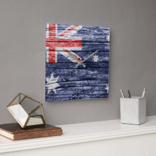 Horloge Carrée Drapeau en bois australien