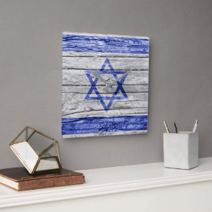 Horloge Carrée Drapeau en bois israélien