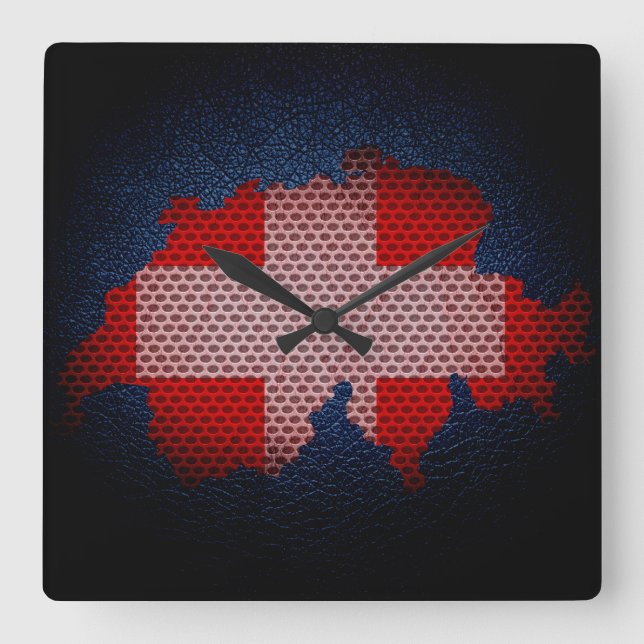 Horloge Carrée Drapeau et carte de la Suisse (Recto)