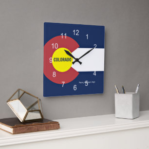 Horloge Carrée Drapeau et slogan du Colorado