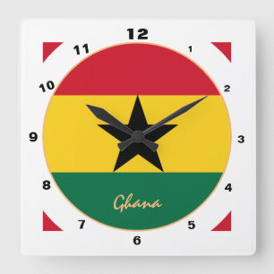 Horloge Carrée Drapeau ghanéen moderne, Ghana Accueil / design