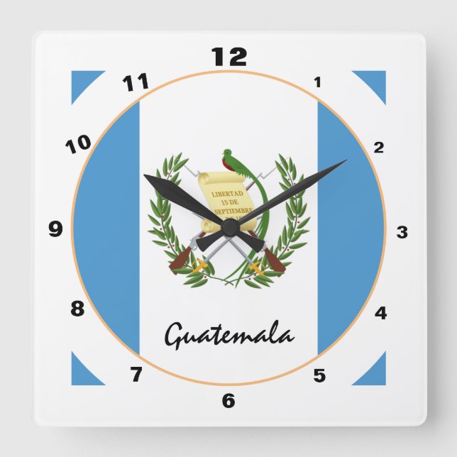 Horloge Carrée Drapeau Guatemala moderne, Guatemala Accueil / Des (Recto)