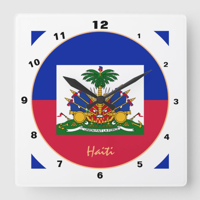 Horloge Carrée Drapeau haïtien moderne, Haïti tendance Accueil /  (Recto)