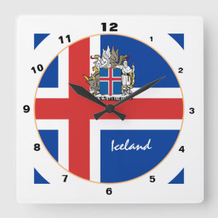 Horloge Carrée Drapeau islandais moderne, Islande tendance Accuei