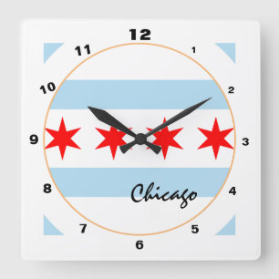 Horloge Carrée Drapeau moderne de Chicago, Illinois, États-Unis /