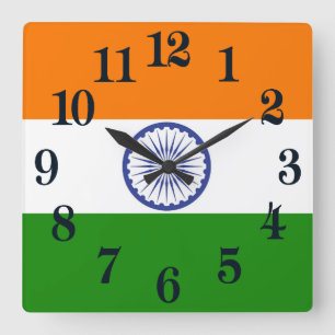Horloge Carrée Drapeau national de l'Inde Ashoka Chakra