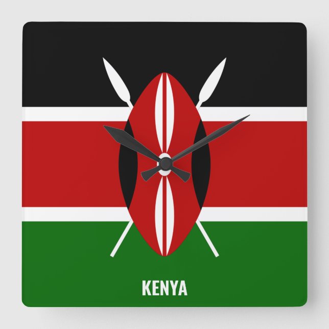 Horloge Carrée Drapeau national du Kenya patriotique (Recto)