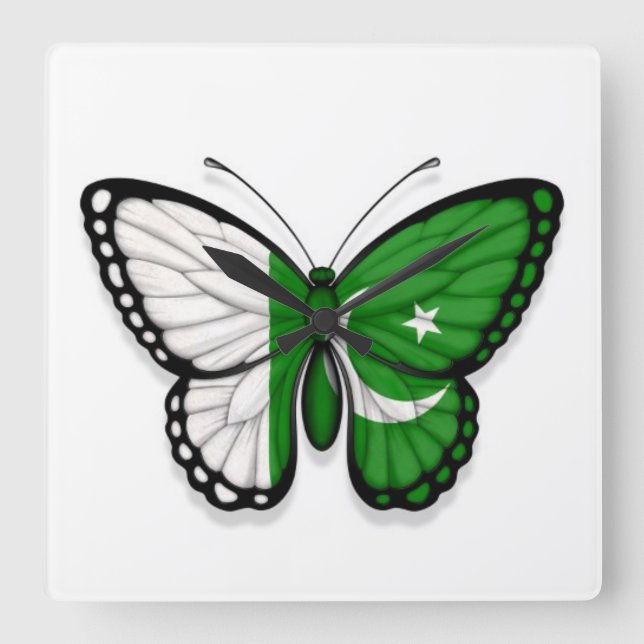 Horloge Carrée Drapeau papillon pakistanais (Recto)