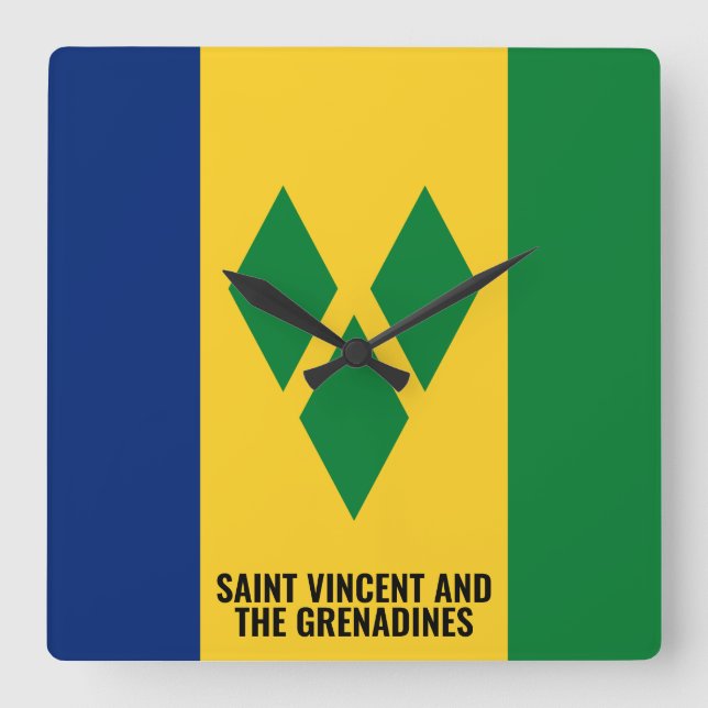 Horloge Carrée Drapeau Saint-Vincent-et-les Grenadines éblouissan (Recto)