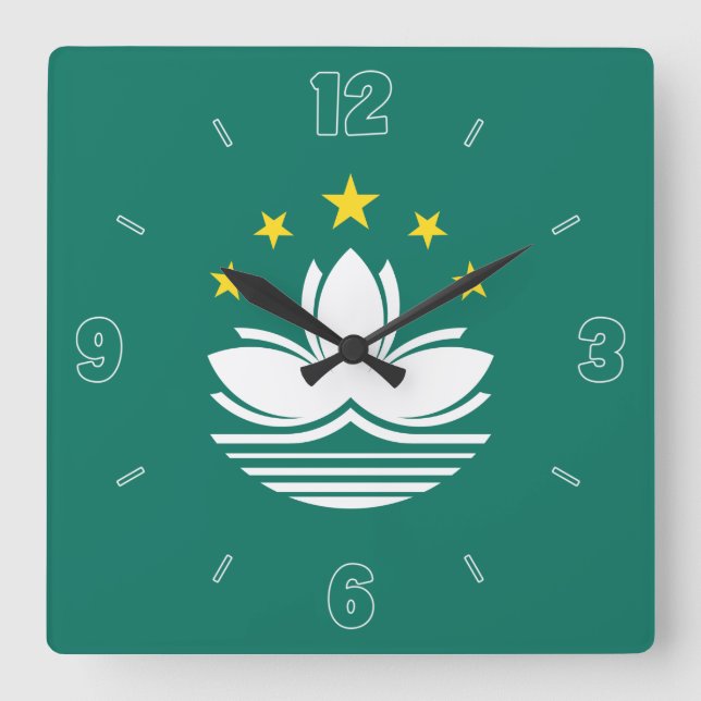 Horloge Carrée Drapeau vert jaune blanc chiffres patriotique (Recto)