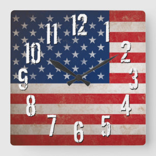 Horloge Carrée Drapeau Vintage américain Patriotic Americana