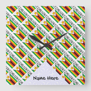 Horloge Carrée Drapeau zimbabwéen avec votre nom