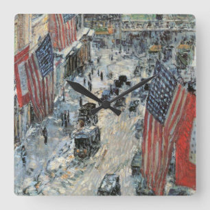 Horloge Carrée Drapeaux sur la 57e Rue par Frederick Childe Hassa