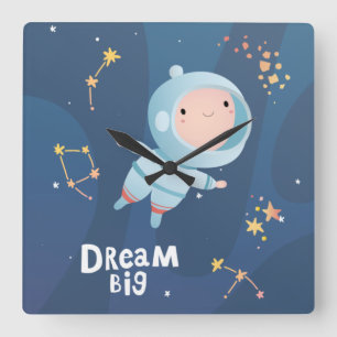 Horloge Carrée Dream Big Boy Astronaute Acrylique Wall Clock