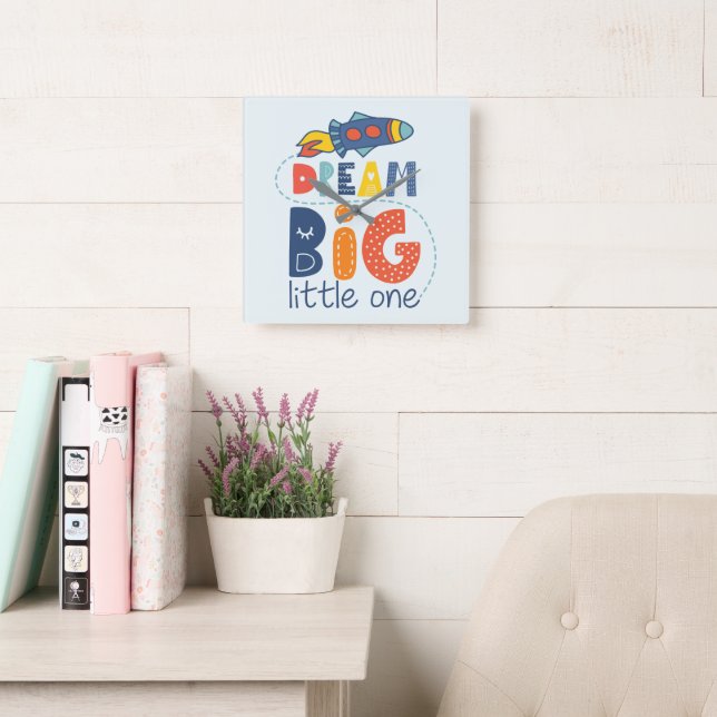 Horloge Carrée Dream Big Little One Rocket (Salle de lecture)