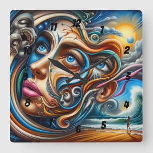 Horloge Carrée Dreamscape Abstrait Ocean Serenity & Cosmic Wonder