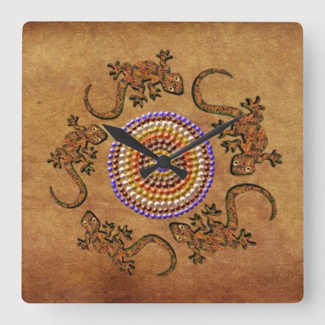 Horloge Carrée Dreamtime & Animaux aborigènes australiens (Recto)
