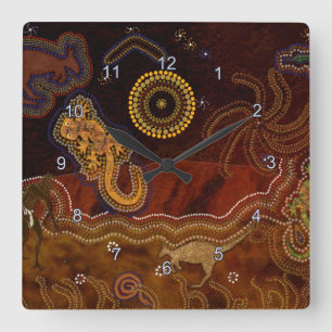 Horloge Carrée Dreamtime & Animaux aborigènes australiens