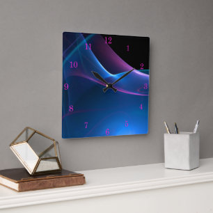 Horloge Carrée Dreamy violet et bleu balayage Fractal