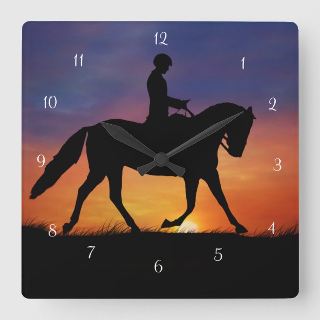 Horloge Carrée Dressage Horse and Rider Clock (Recto)