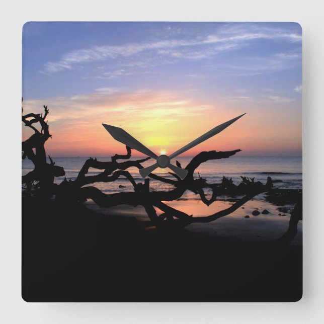Horloge Carrée Driftwood Sunrise wall clock (Recto)