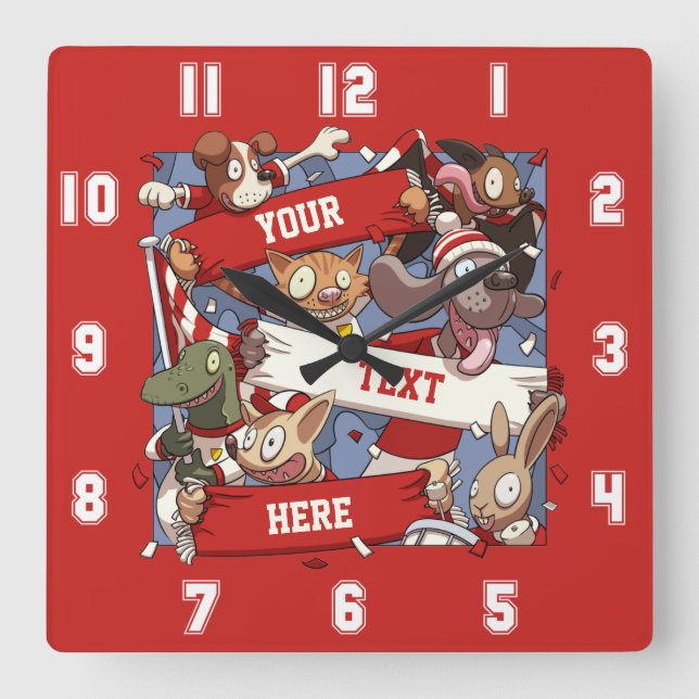 Horloge Carrée Drôle Animaux Ventilateurs Scarf Waving Cartoon (Recto)