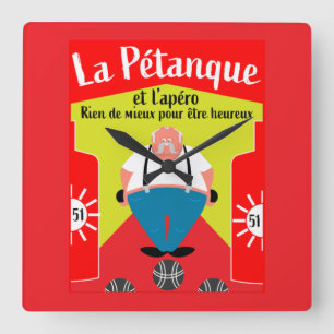 Horloge Carrée drôle cadeaux de pétanque