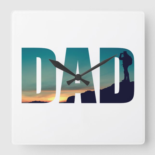 Horloge Carrée Drôle camping camper randonnée hiker papa (Recto)