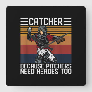 Horloge Carrée Drôle Capteur de baseball Vintages Pitchers Besoin