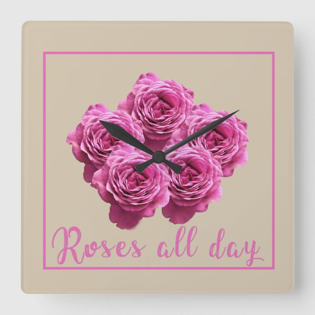 Horloge Carrée Drôle de dire sur les roses et l'amour (Recto)