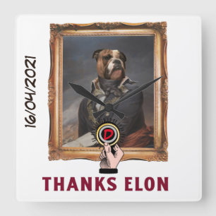 Horloge Carrée Drôle dogecoin habillé de peinture de chien