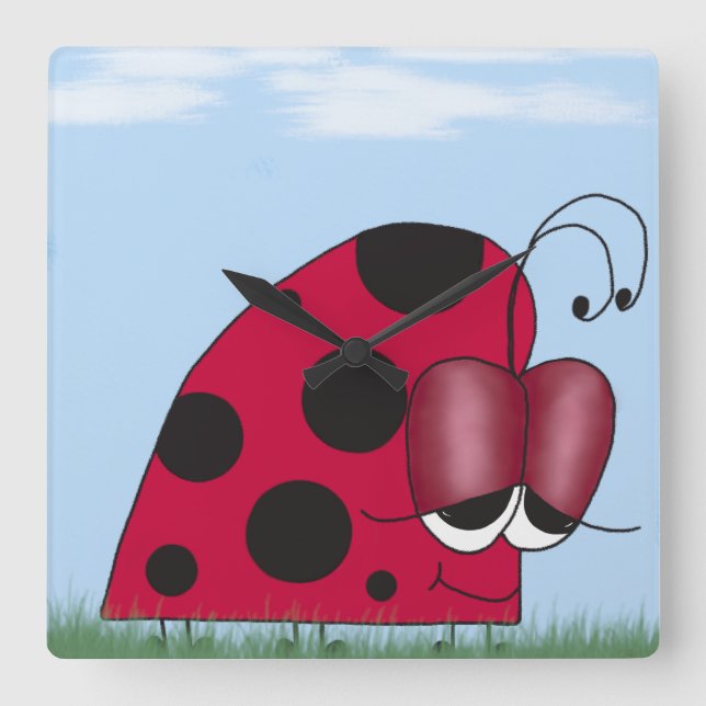 Horloge Carrée Drôle et Euphorique Ladybug peinture (Recto)