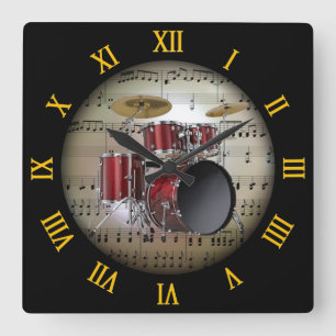 Horloge Carrée Drum Set ~ Arrière - plan "The Musical Planet" * 