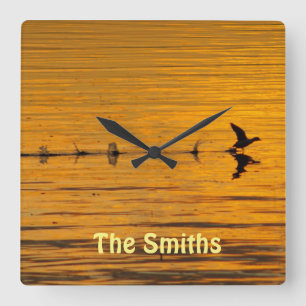 Horloge Carrée Duck Flying Through Time Wall Clock