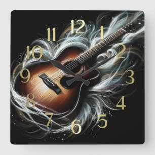 Horloge Carrée Dur Pastel Dessin Stag Guitare acoustique