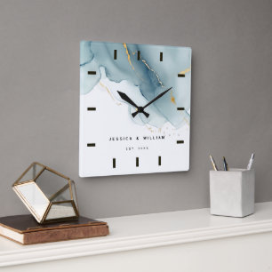 Horloge Carrée Dusty Blue Chic Beach Mariage Anniversaire Gardien
