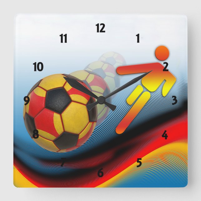 Horloge Carrée Dynamique du football et du football (Recto)