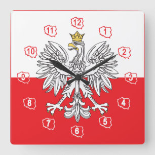 Horloge Carrée Eagle polonais avec l'horloge murale de drapeau de